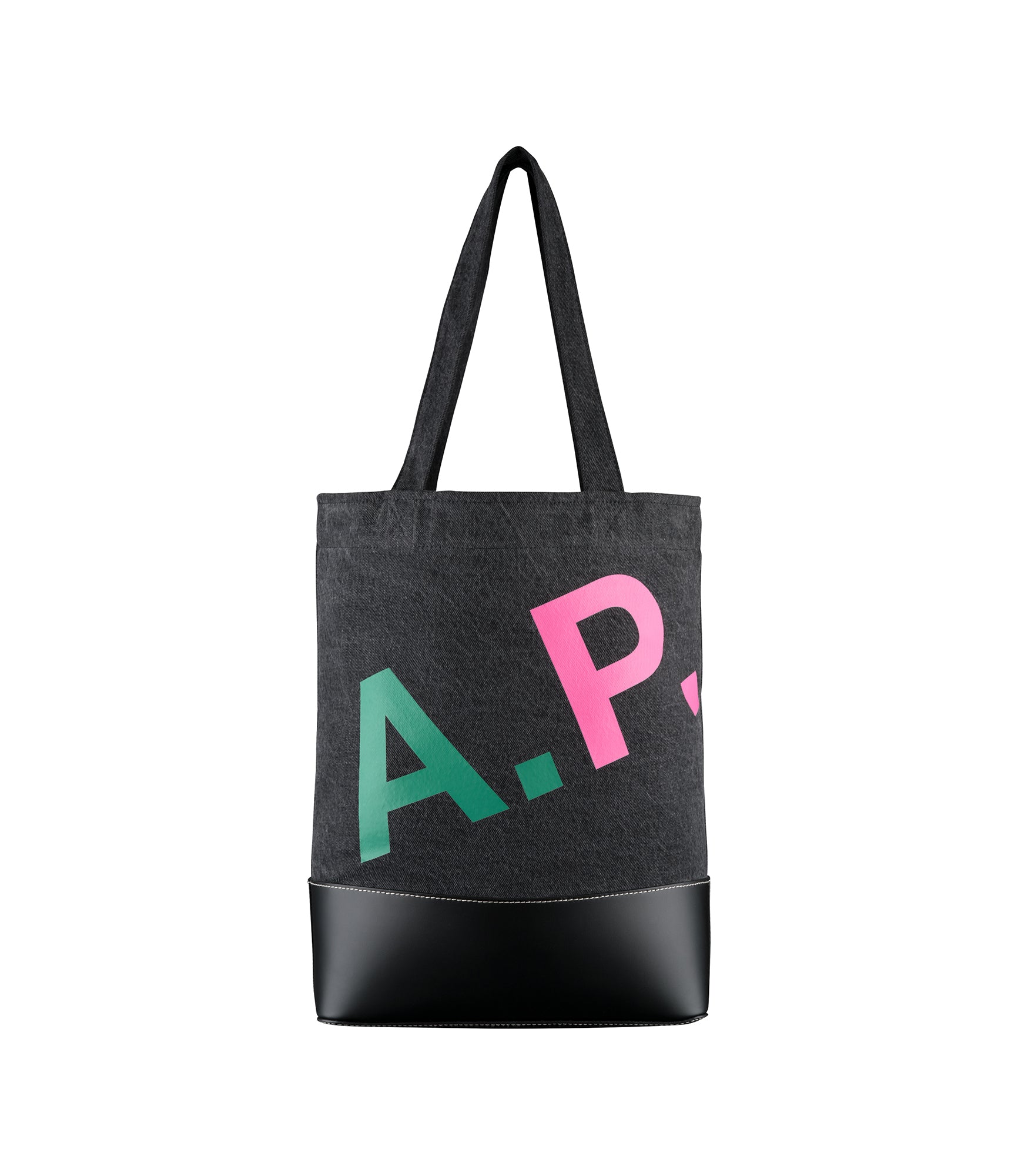 Axelle tote bag | Black stonewashed recycled denim and smooth leather |  A.P.C. Accessories