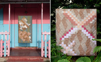 A.P.C. Quilts - two quilt images side by side, one in a doorway, the other in a forest