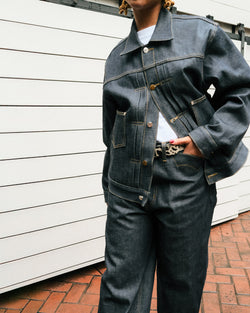 A.P.C. Brain Dead - model in full denim look