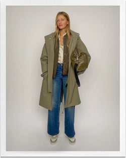 A.P.C. Journal - Woman wearing green parka and jeans.