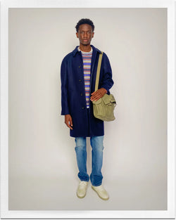 A.P.C. Journal - Man wearing coat with bag.